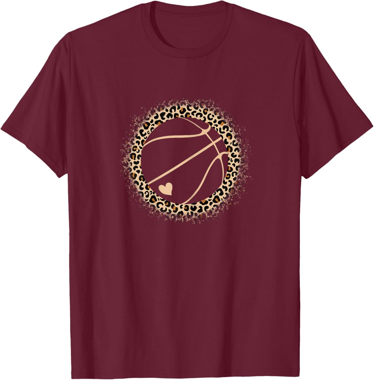 Cute Basketball Leopard Print Women Girls Basketball Lover T-Shirt - T-Shirt | Maroon