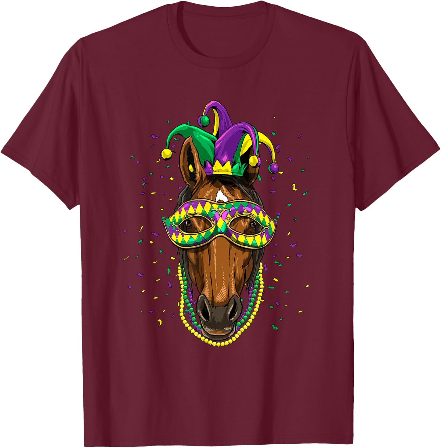 Mardi Gras Shirt Jester Horse Cowboy Cowgirl Horse Lover T-Shirt - T-Shirt | Maroon