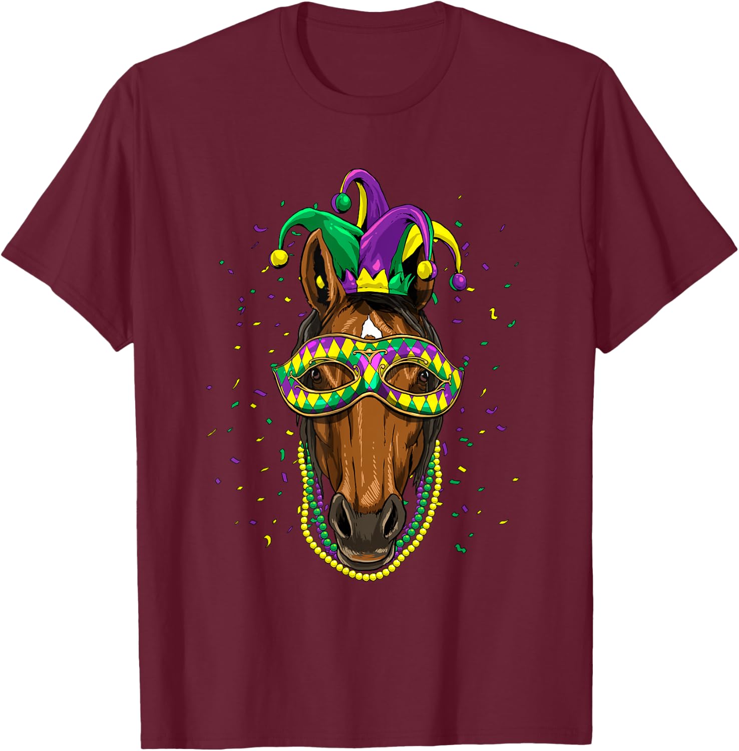Mardi Gras Shirt Jester Horse Cowboy Cowgirl Horse Lover T-Shirt - T-Shirt | Maroon