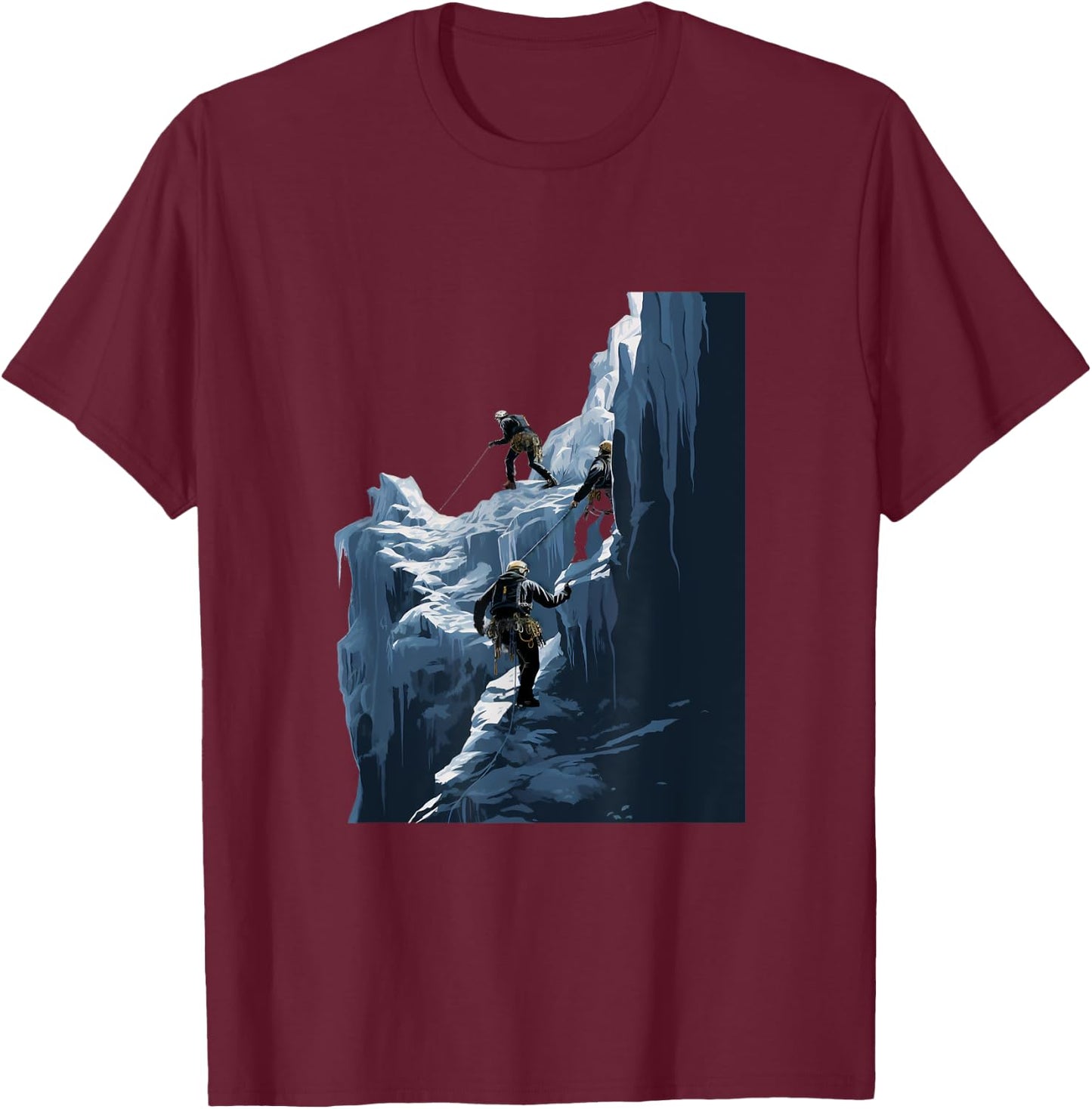 Ice Climbing Ice Climber Frozen Rock Snow Mountain T-Shirt - T-Shirt | Maroon