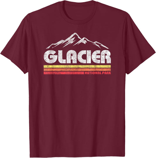 Vintage Glacier National Park Retro Mountain Souvenir Nature T-Shirt - T-Shirt | Maroon