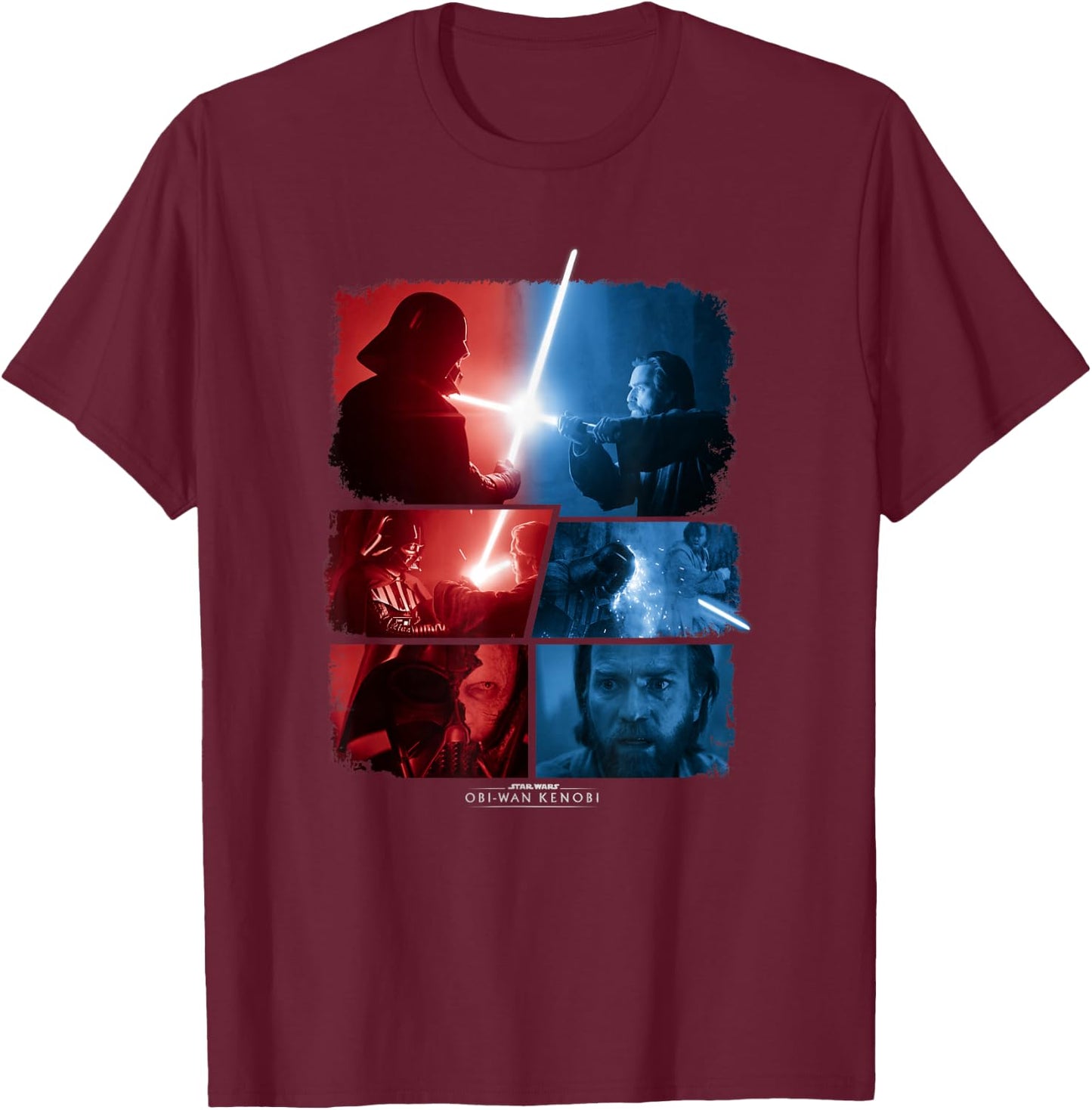 Star Wars: Obi-Wan Kenobi VS Darth Vader Lightsaber Battle T-Shirt - T-Shirt | Maroon