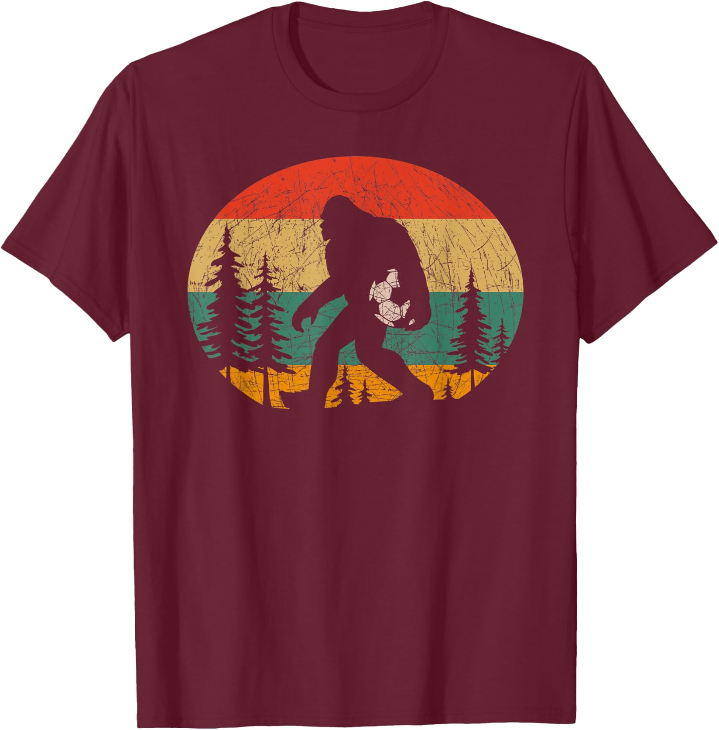 Vintage Sasquatch Soccer For Soccer Player Bigfoot Lovers T-Shirt - T-Shirt | Maroon