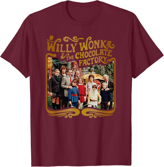 Willy Wonka & The Chocolate Factory - Willy Wonka Cast Photo T-Shirt - T-Shirt | Maroon