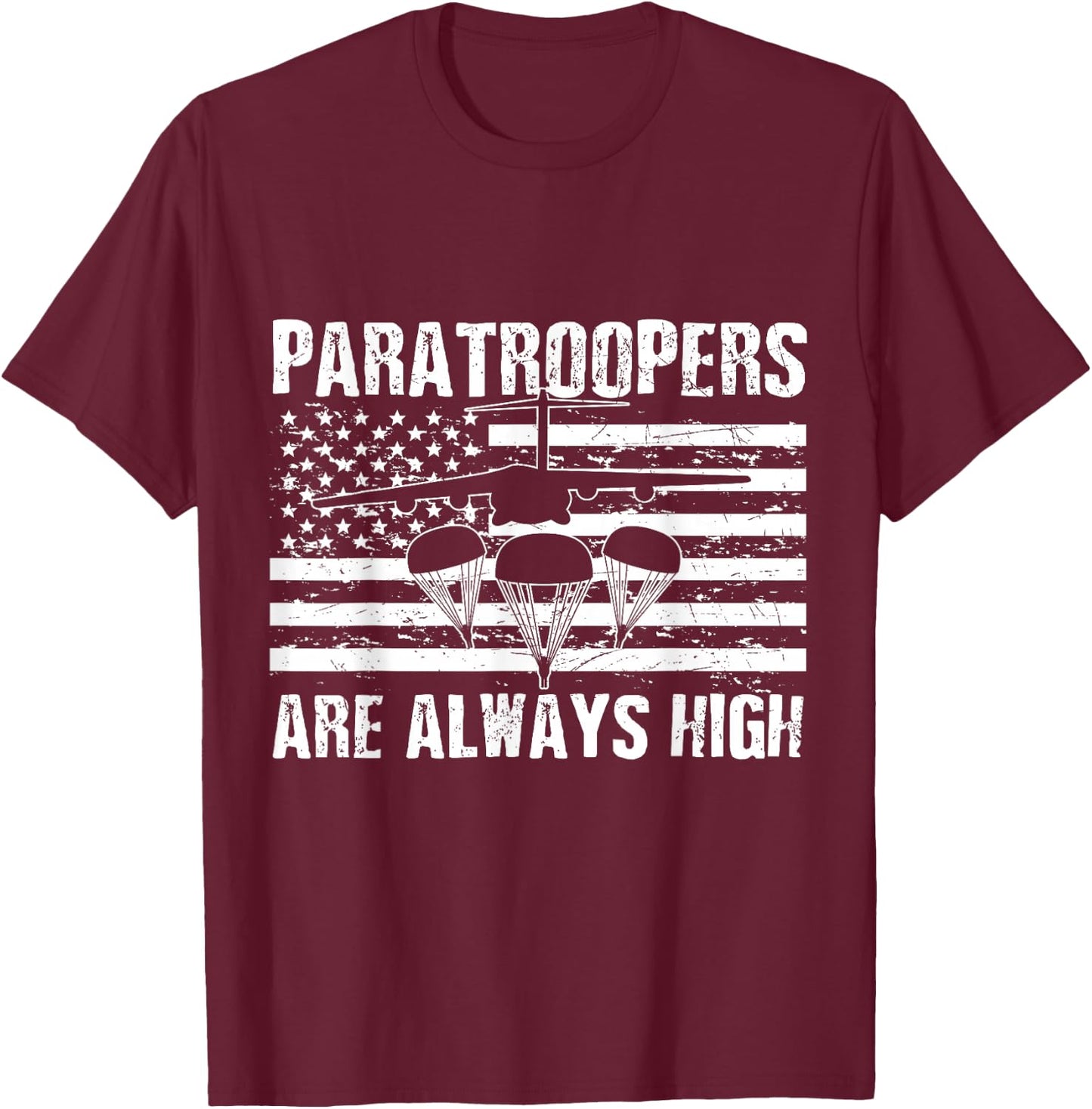 Paratrooper American Flag US Army Soldier Veterans Day T-Shirt - T-Shirt | Maroon
