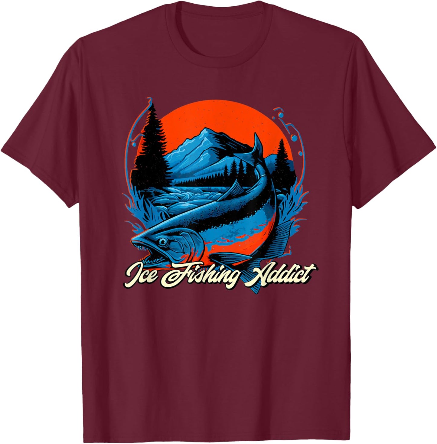Ice Fishing Funny Fisherman Fisher T-Shirt - T-Shirt | Maroon