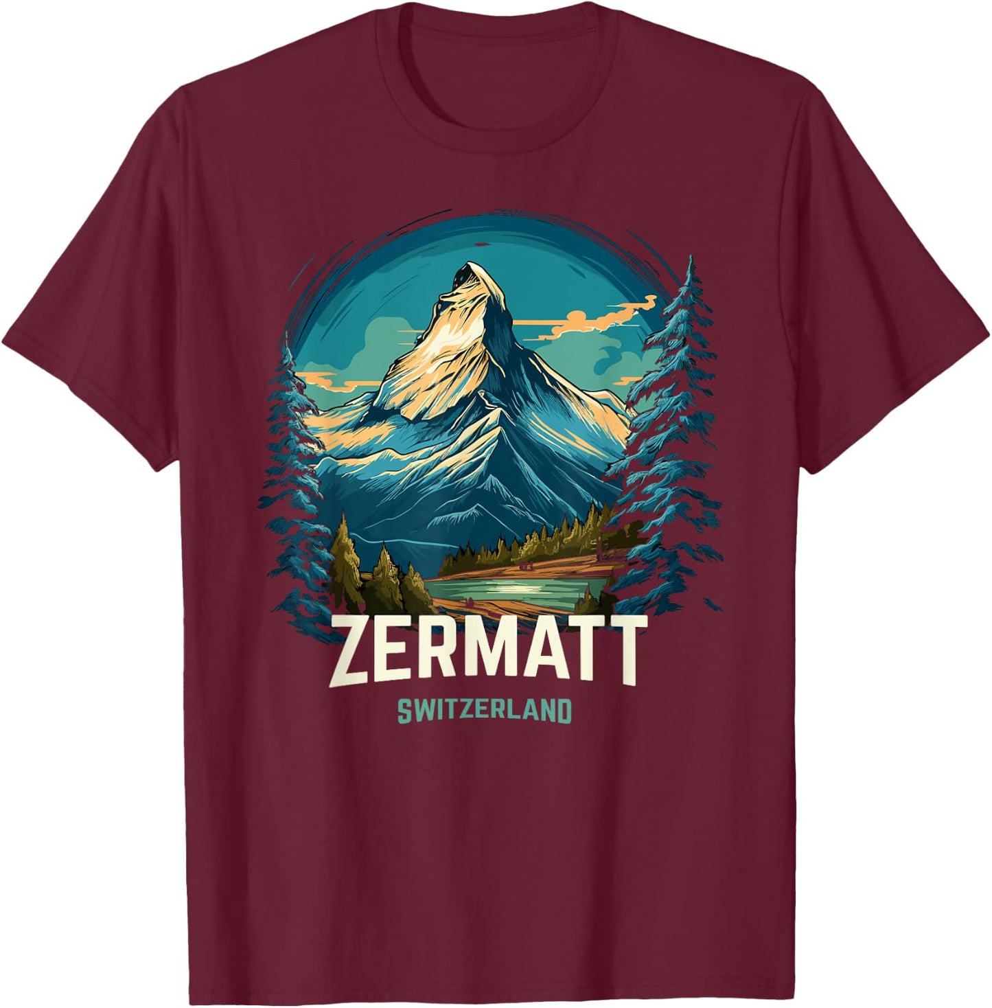 Zermatt Switzerland Vintage Ski Trip Matterhorn T-Shirt - T-Shirt | Maroon