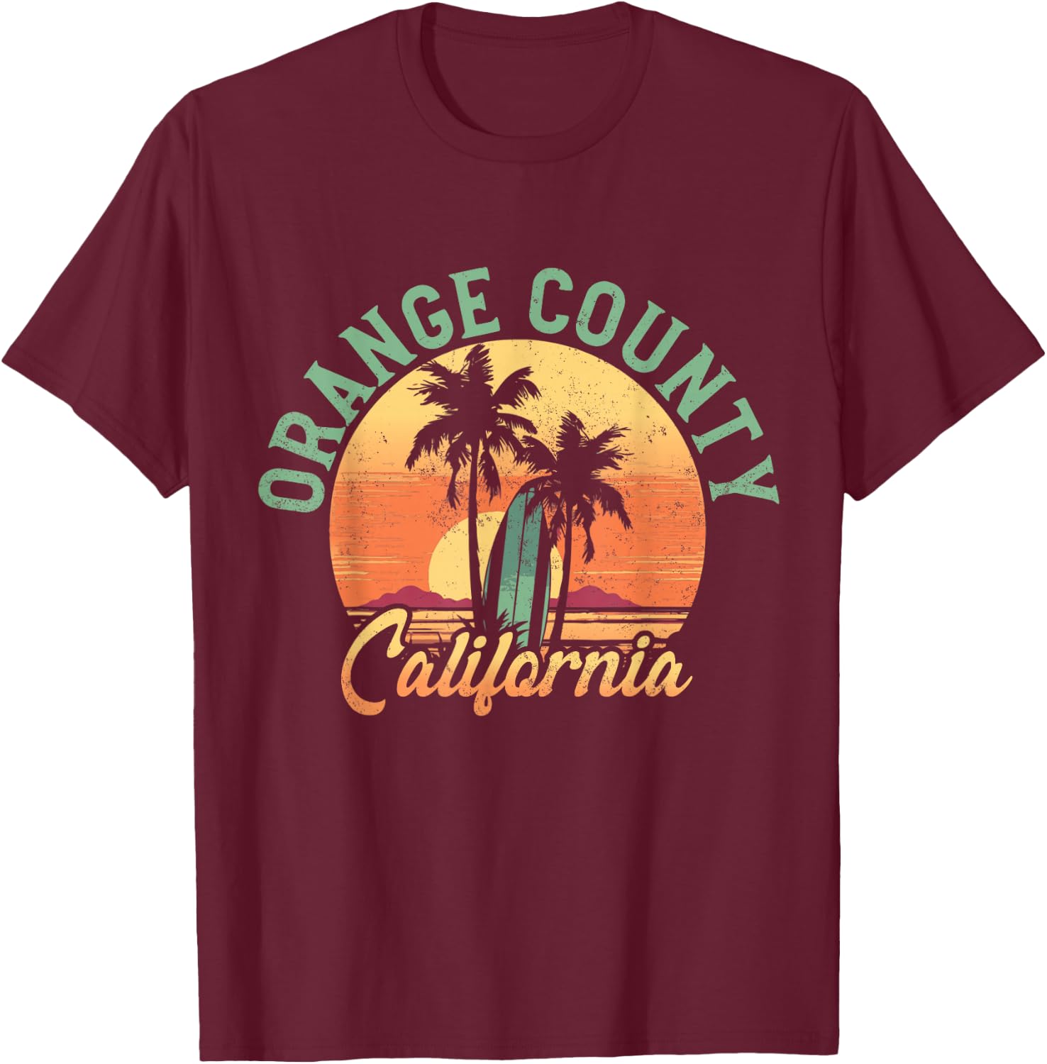 Orange County California Retro Surfer Vintage Beach T-Shirt - T-Shirt | Maroon