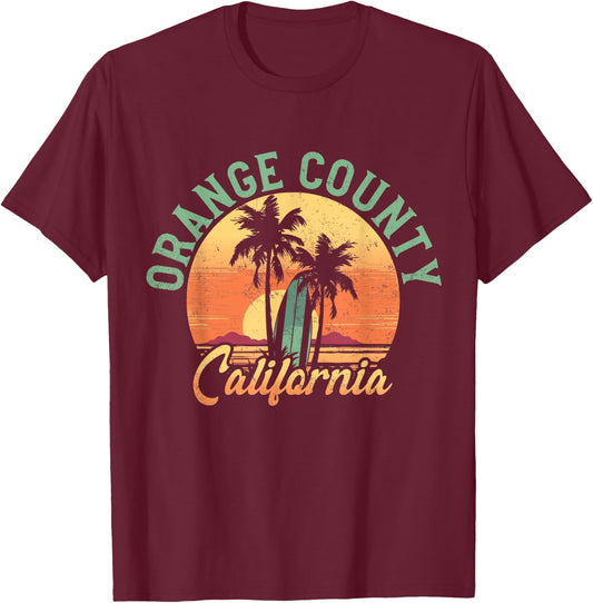 Orange County California Retro Surfer Vintage Beach T-Shirt - T-Shirt | Maroon