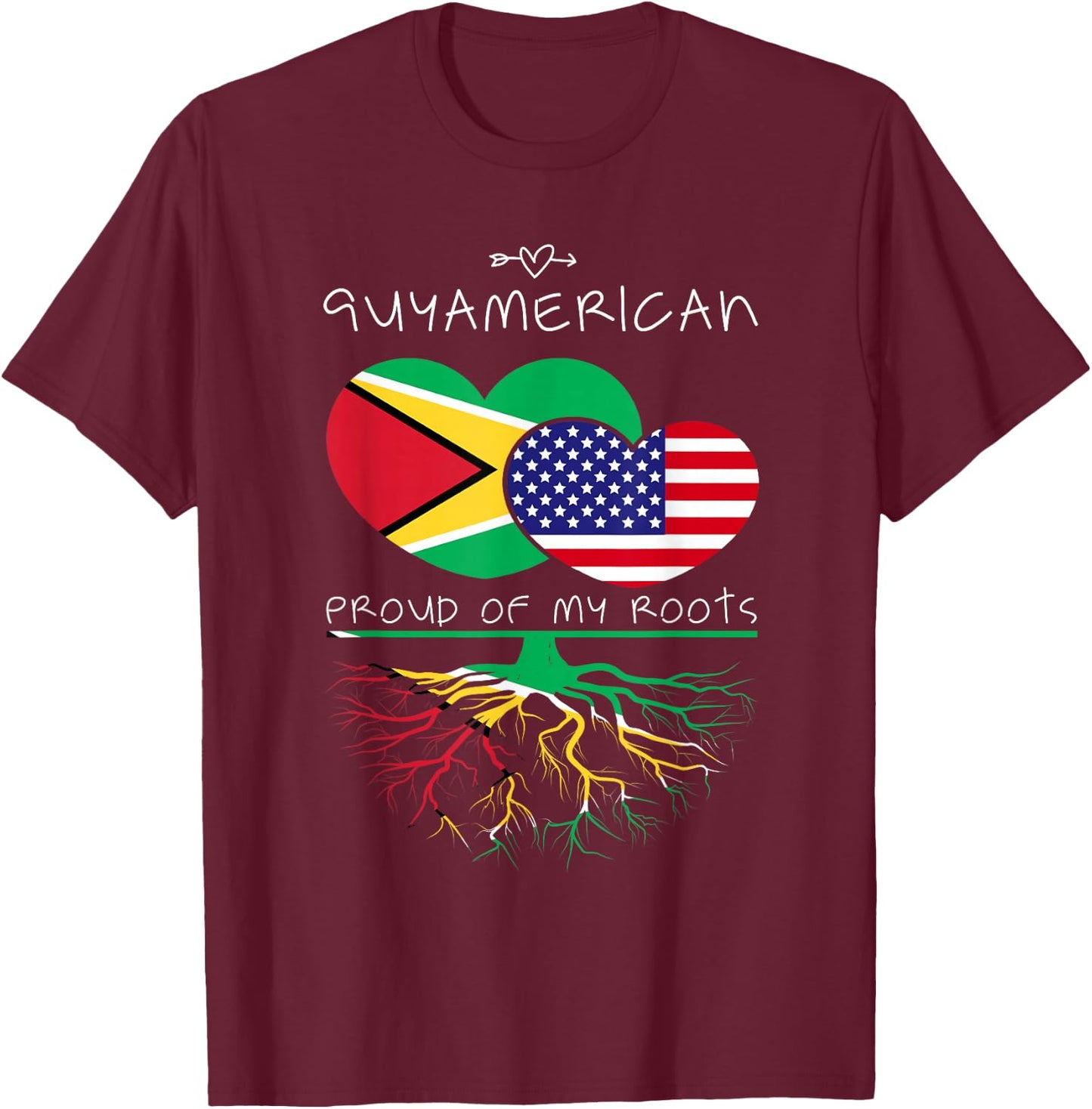 Guyana USA Proud of Both Countries Guyamerican T-Shirt - T-Shirt | Maroon