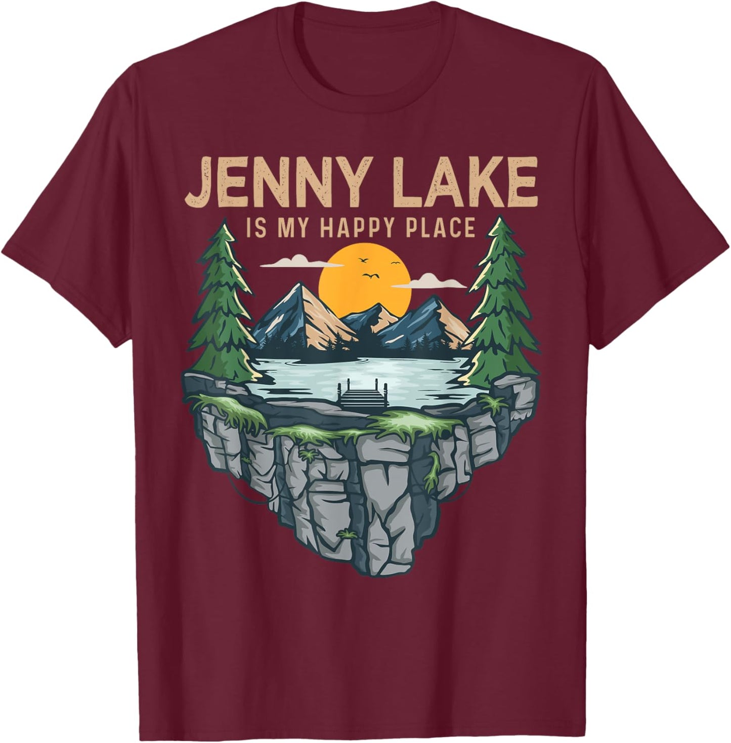 Fishing Boating Camping - My Happy Place Jenny Lake T-Shirt - T-Shirt | Maroon