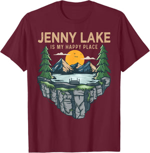 Fishing Boating Camping - My Happy Place Jenny Lake T-Shirt - T-Shirt | Maroon