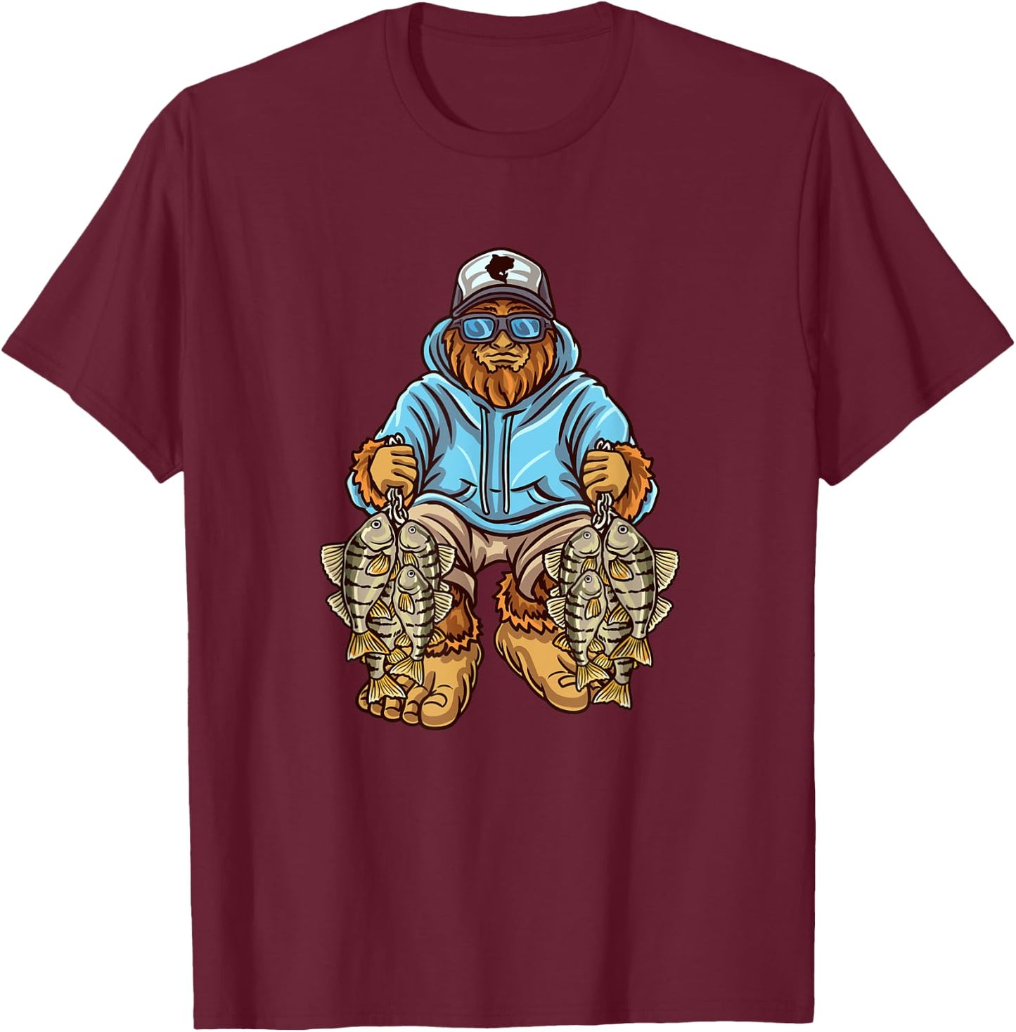 Perch Fishing Bigfoot Fisherman T-Shirt - T-Shirt | Maroon