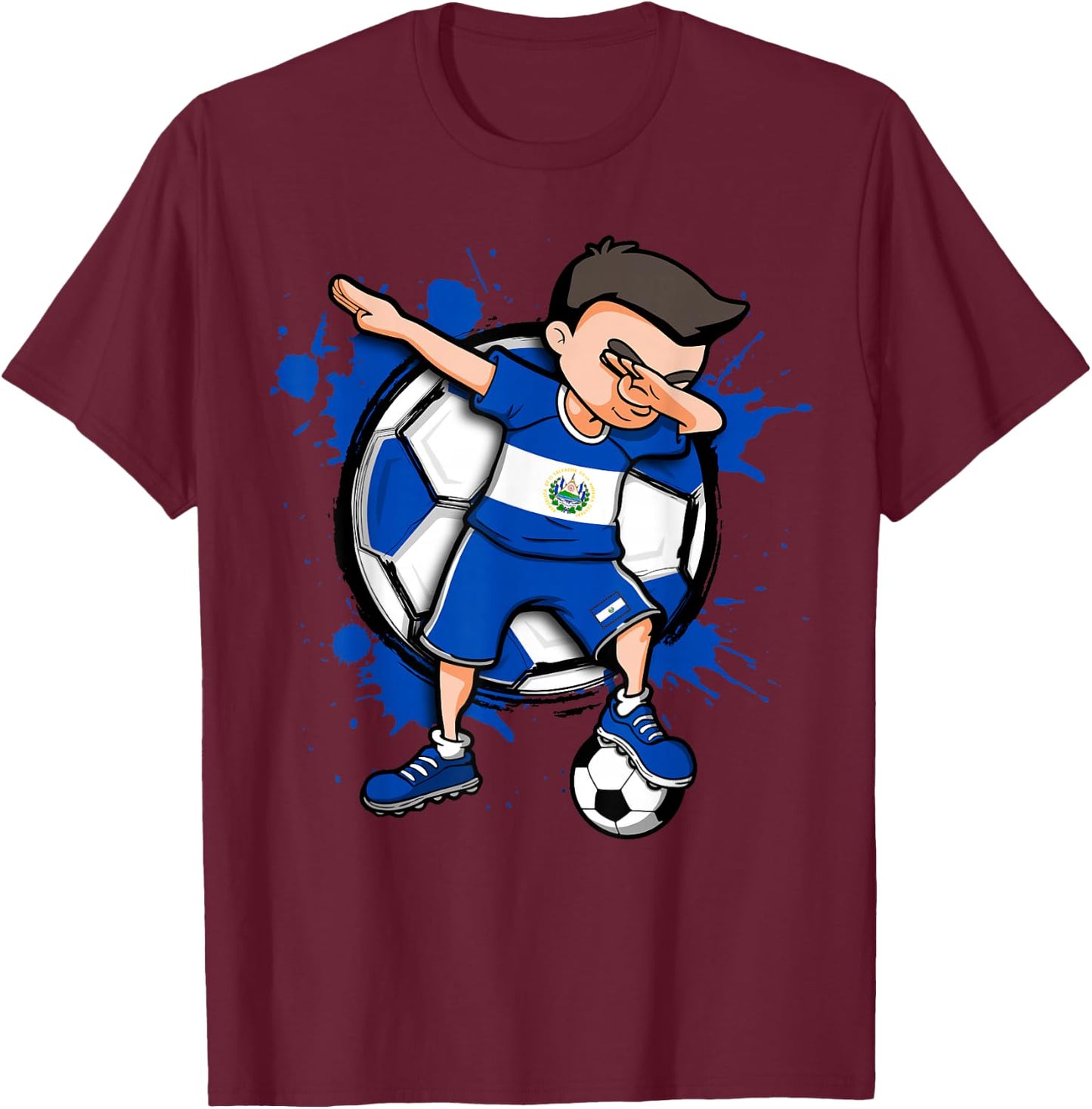 Dabbing Soccer Boy El Salvador Football Lovers Jersey Flag T-Shirt - T-Shirt | Maroon