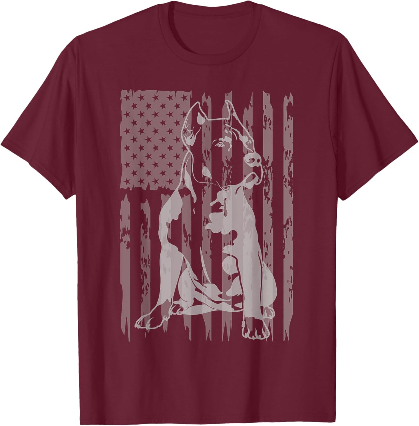 Pitbull Lover American Flag Patriotic Dad Mom Vintage Funny T-Shirt - T-Shirt | Maroon