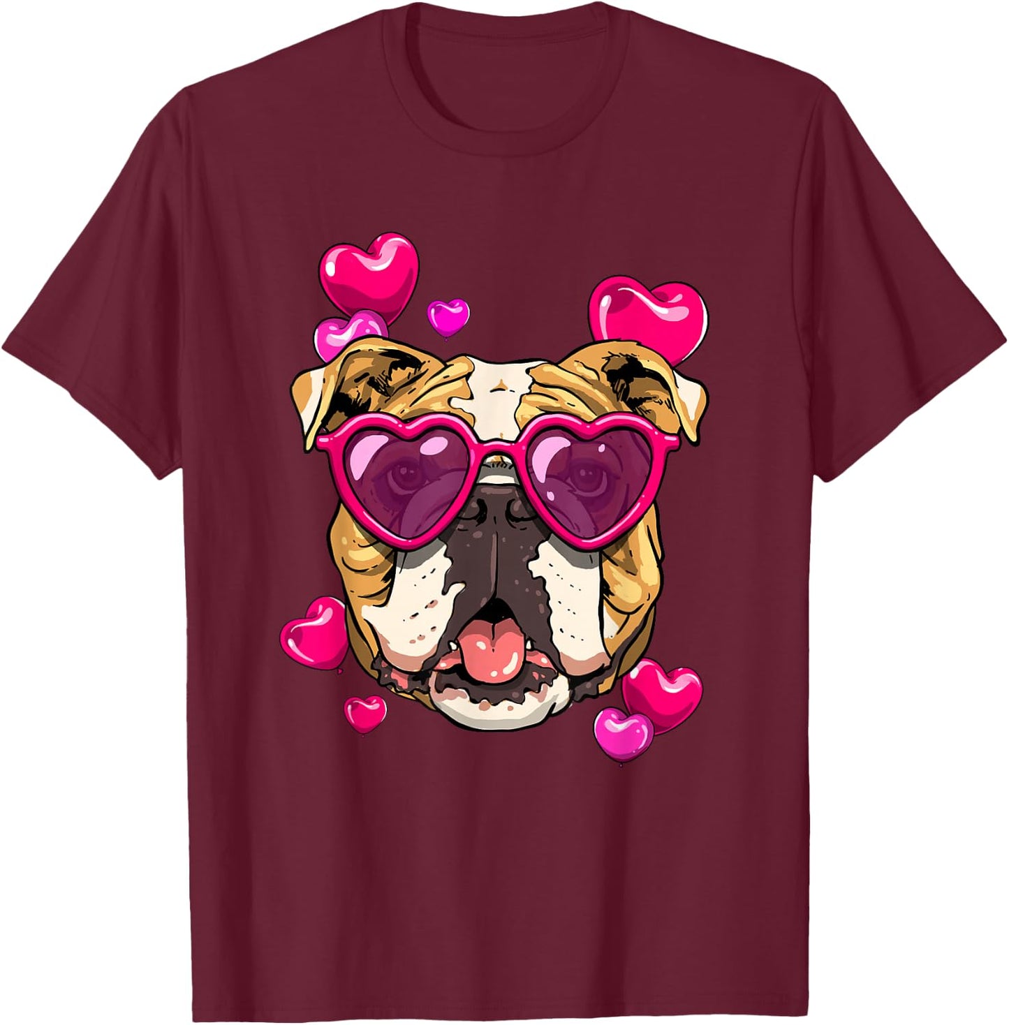 Valentines Day American Bulldog Heart Couples Dog Lover T-Shirt - T-Shirt | Maroon