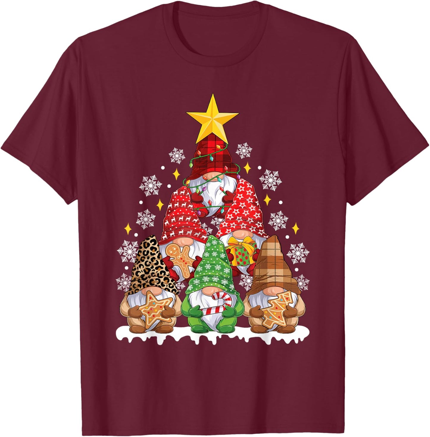 Funny Xmas Gnome Christmas Tree Men Women Kids T-Shirt - T-Shirt | Maroon