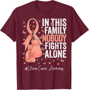 Peach Ribbon Survivor Fighter Uterine Cancer Awareness T-Shirt - T-Shirt | Maroon