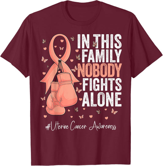 Peach Ribbon Survivor Fighter Uterine Cancer Awareness T-Shirt - T-Shirt | Maroon