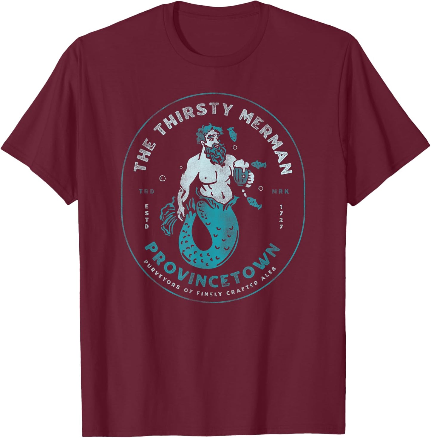Funny Bearded Mermaid Drinking Beer Ptown Cape Cod Bar Party T-Shirt - T-Shirt | Maroon
