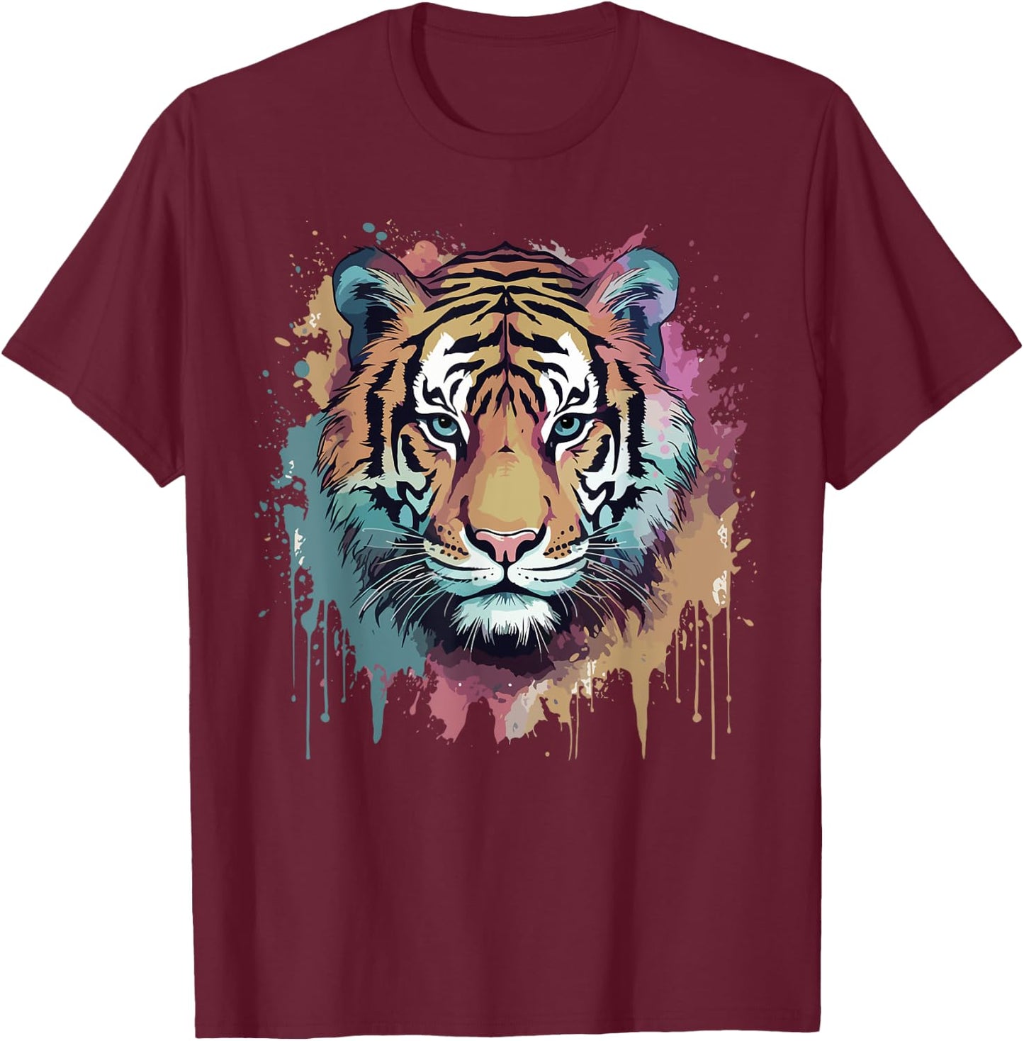 Tiger Art Portrait Big Cat Lover Retro Vintage Girls Graphic T-Shirt - T-Shirt | Maroon