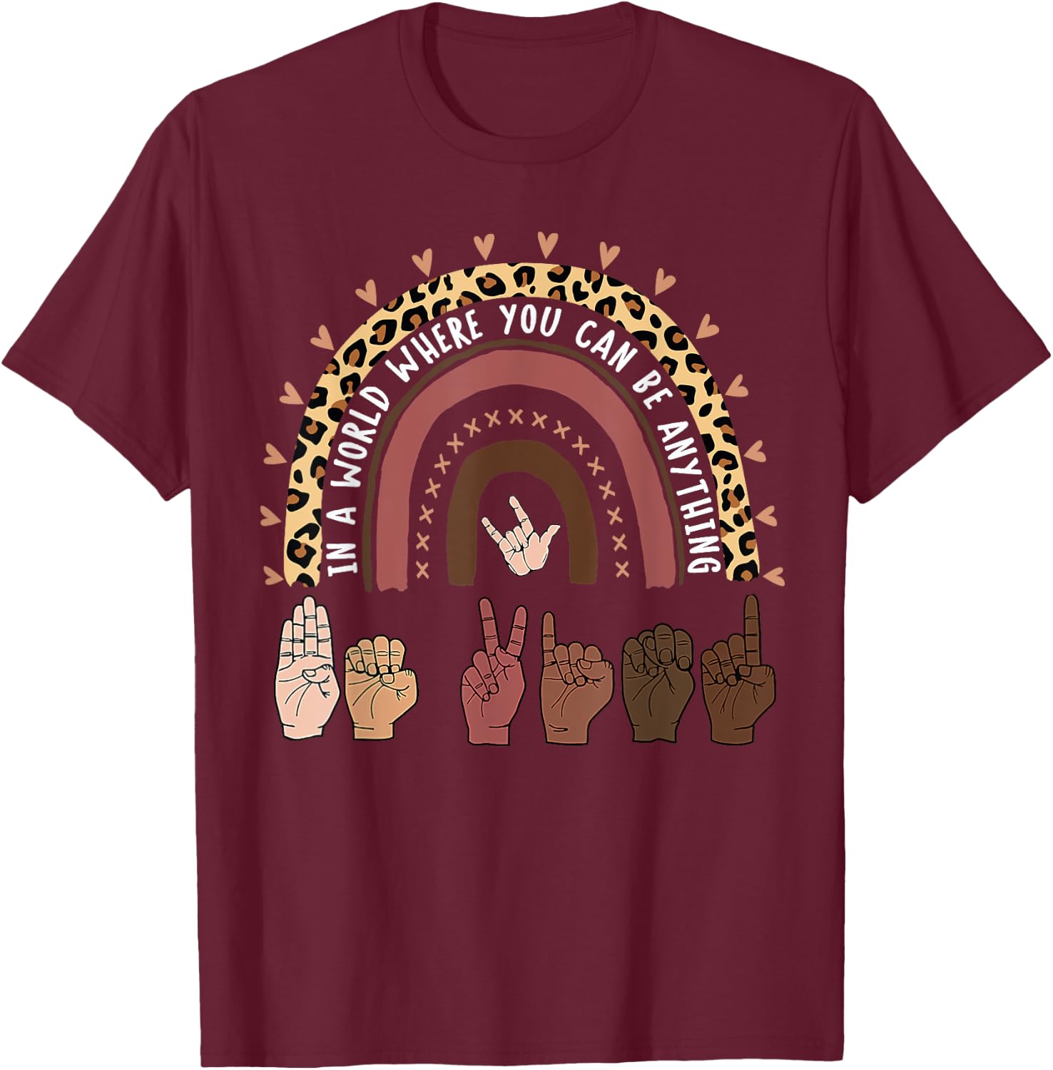 Be Kind Hand-Talking Teacher Artist ASL T-Shirt - T-Shirt | Maroon
