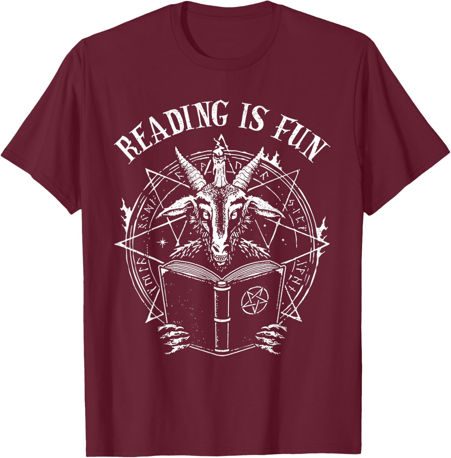 Baphomet Reading is Fun T-Shirt - T-Shirt | Maroon
