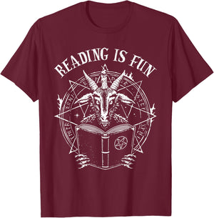 Baphomet Reading is Fun T-Shirt - T-Shirt | Maroon
