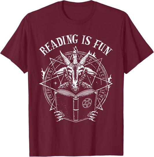 Baphomet Reading is Fun T-Shirt - T-Shirt | Maroon