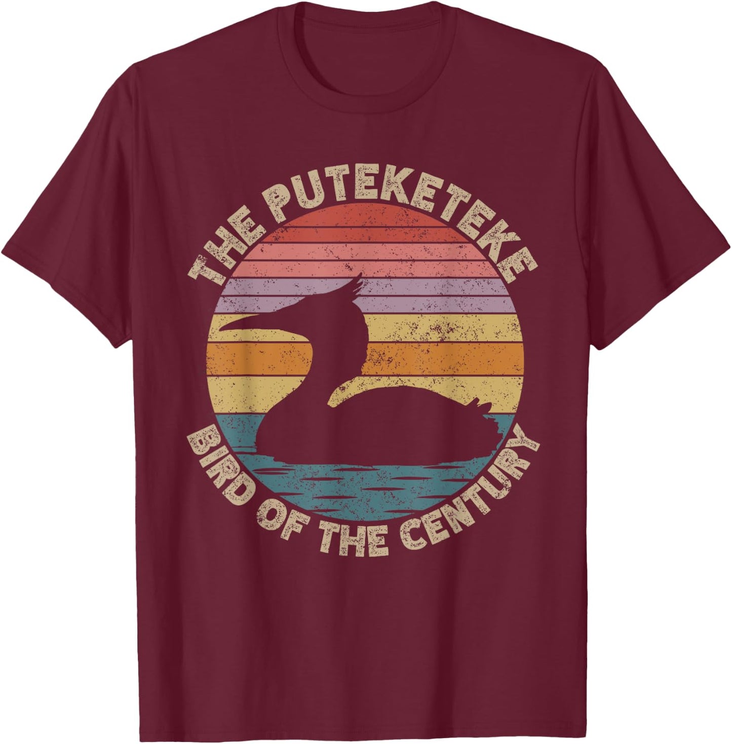 Puteketeke New Zealand's Bird Of The Century Vintage T-Shirt - T-Shirt | Maroon