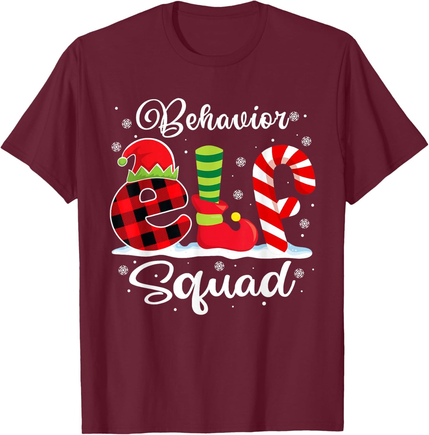 Behavior Elf Squad Christmas Behavior Tech Matching T-Shirt - T-Shirt | Maroon