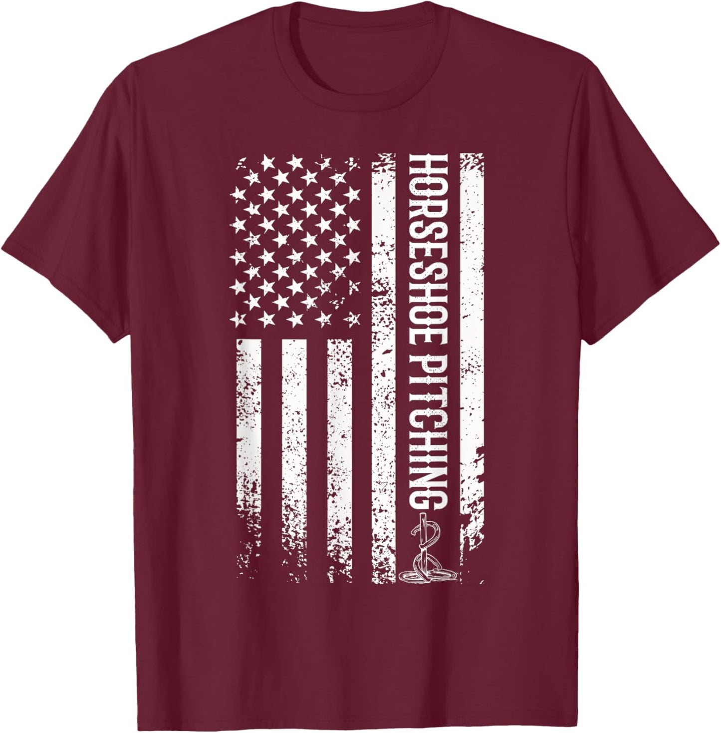 Horseshoe pitching usa flag horseshoe throwing patriotic T-Shirt - T-Shirt | Maroon