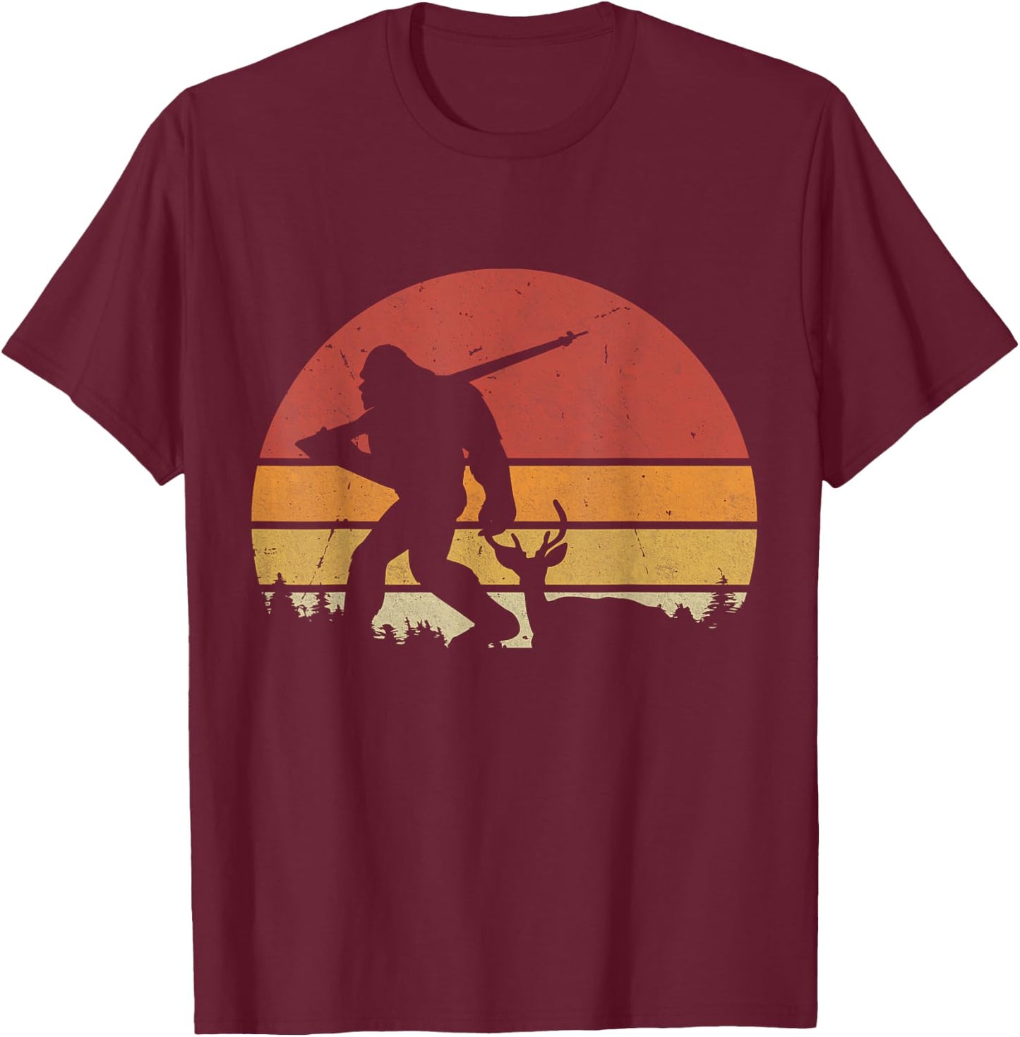 Funny Retro Bigfoot Hunting Sasquatch Funny Bigfoot Hunting T-Shirt - T-Shirt | Maroon