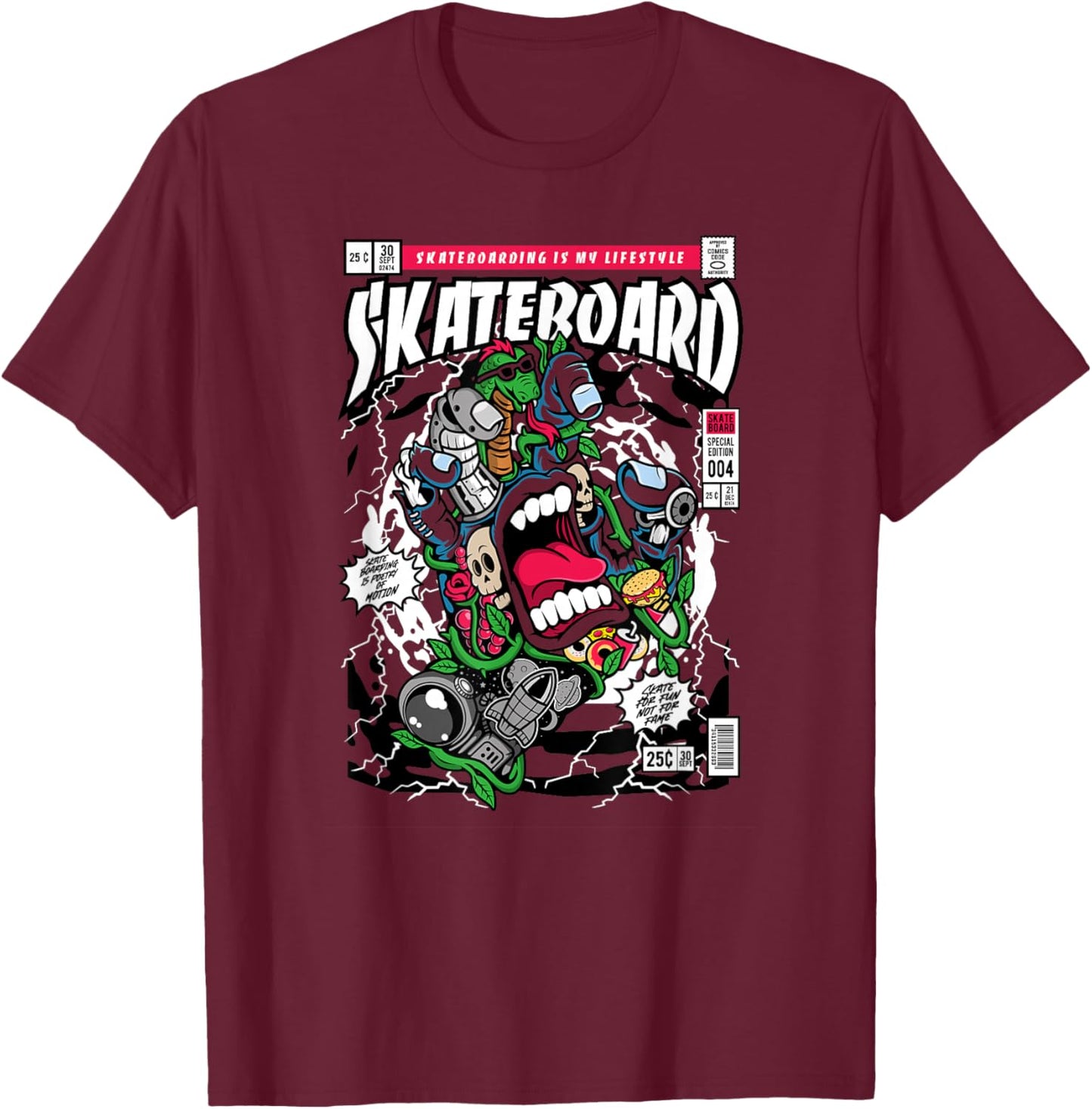 Funny Skateboard Hand Funny Hand Screaming Skateboard 80s T-Shirt - T-Shirt | Maroon