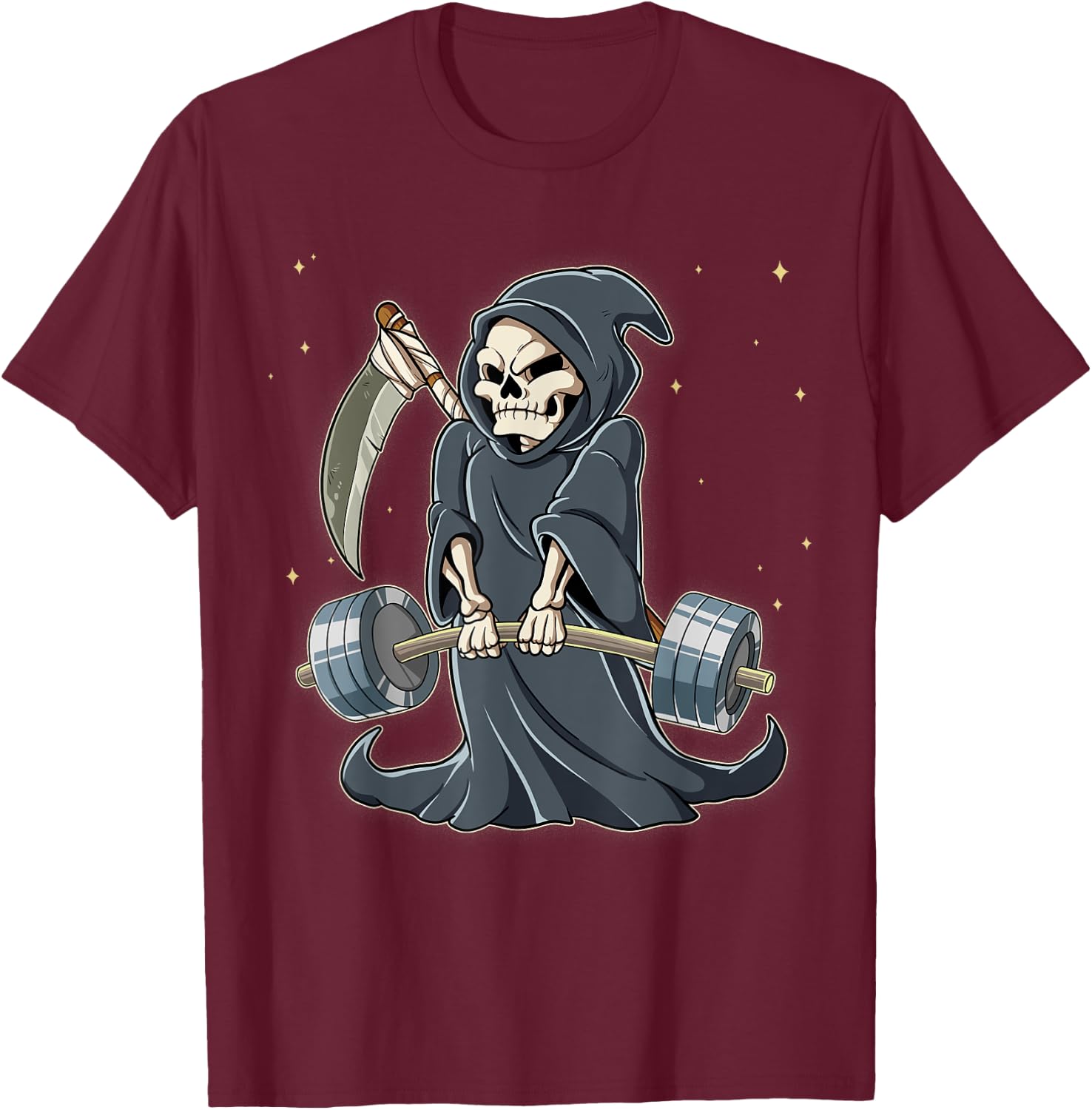 Grim Reaper Gym Weight Training Deadlift T-Shirt - T-Shirt | Maroon