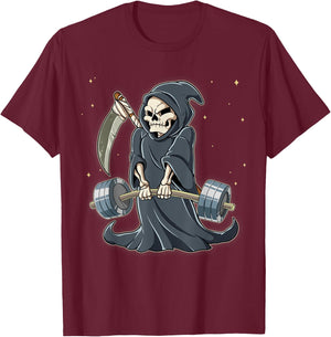 Grim Reaper Gym Weight Training Deadlift T-Shirt - T-Shirt | Maroon