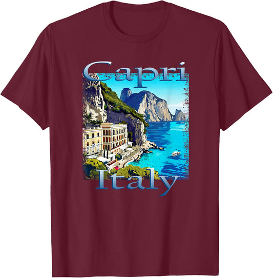 Capri Italy Grunge Style Design T-Shirt - T-Shirt | Maroon