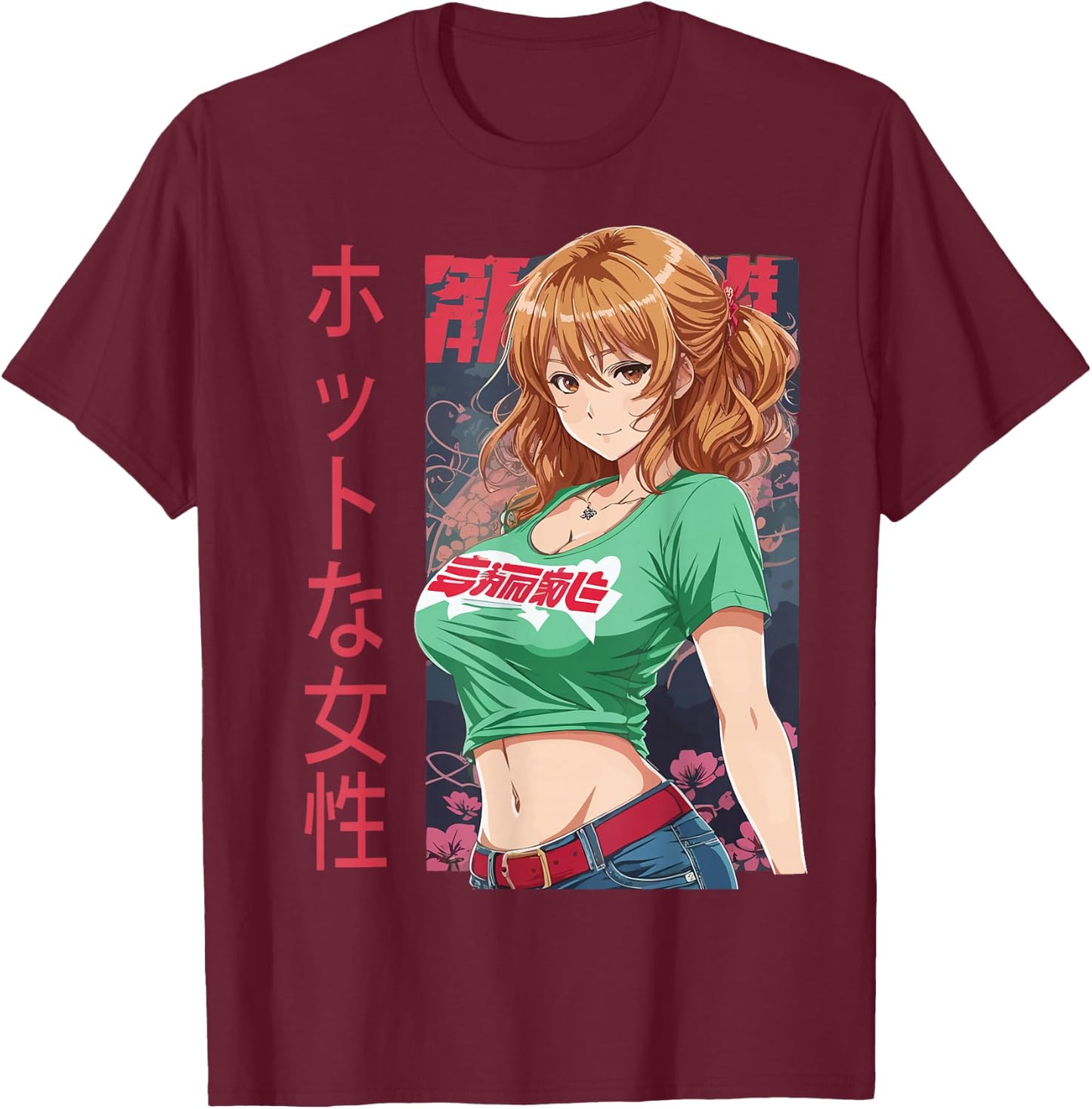 Anime Girl Kawaii Waifu Aesthetic Japanese T-Shirt - T-Shirt | Maroon