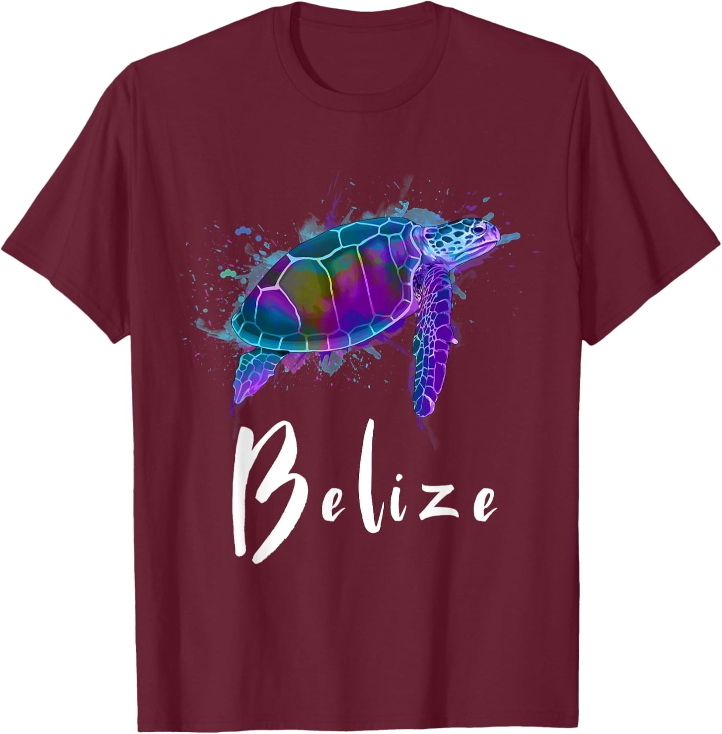 Belize Watercolor Sea Turtle Souvenir T-Shirt - T-Shirt | Maroon