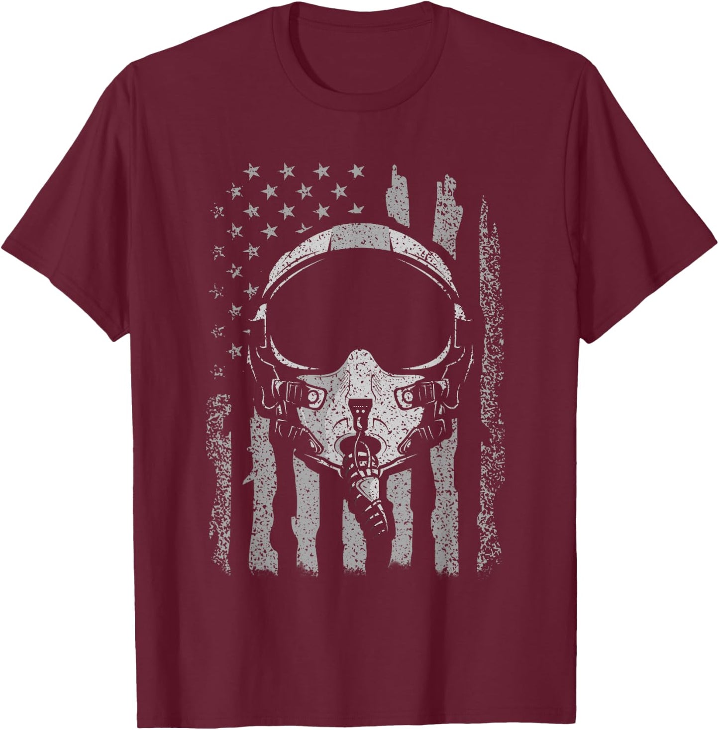 Jet Helmet Pilot Helmet American Flag T-Shirt - T-Shirt | Maroon