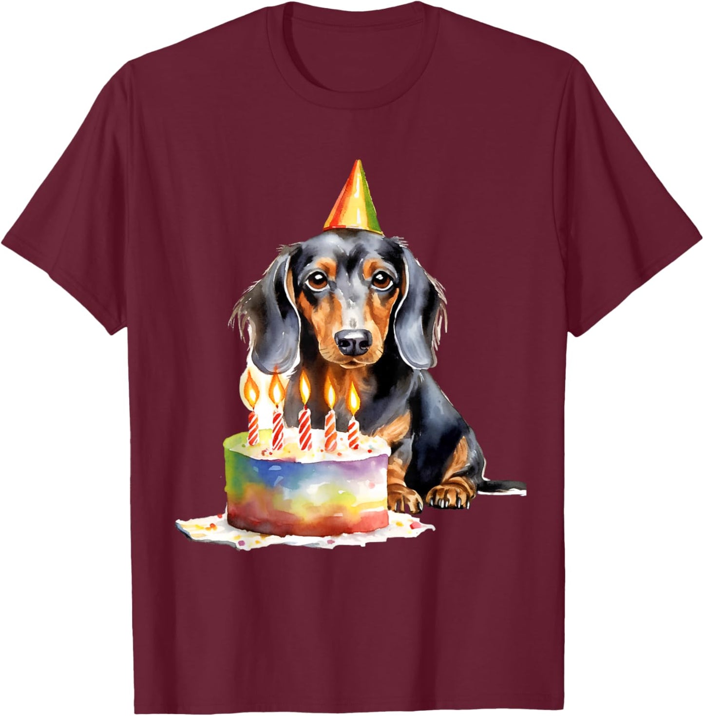 Dachshund Dog Birthday Party Cake Perfect for Dog Lovers T-Shirt - T-Shirt | Maroon