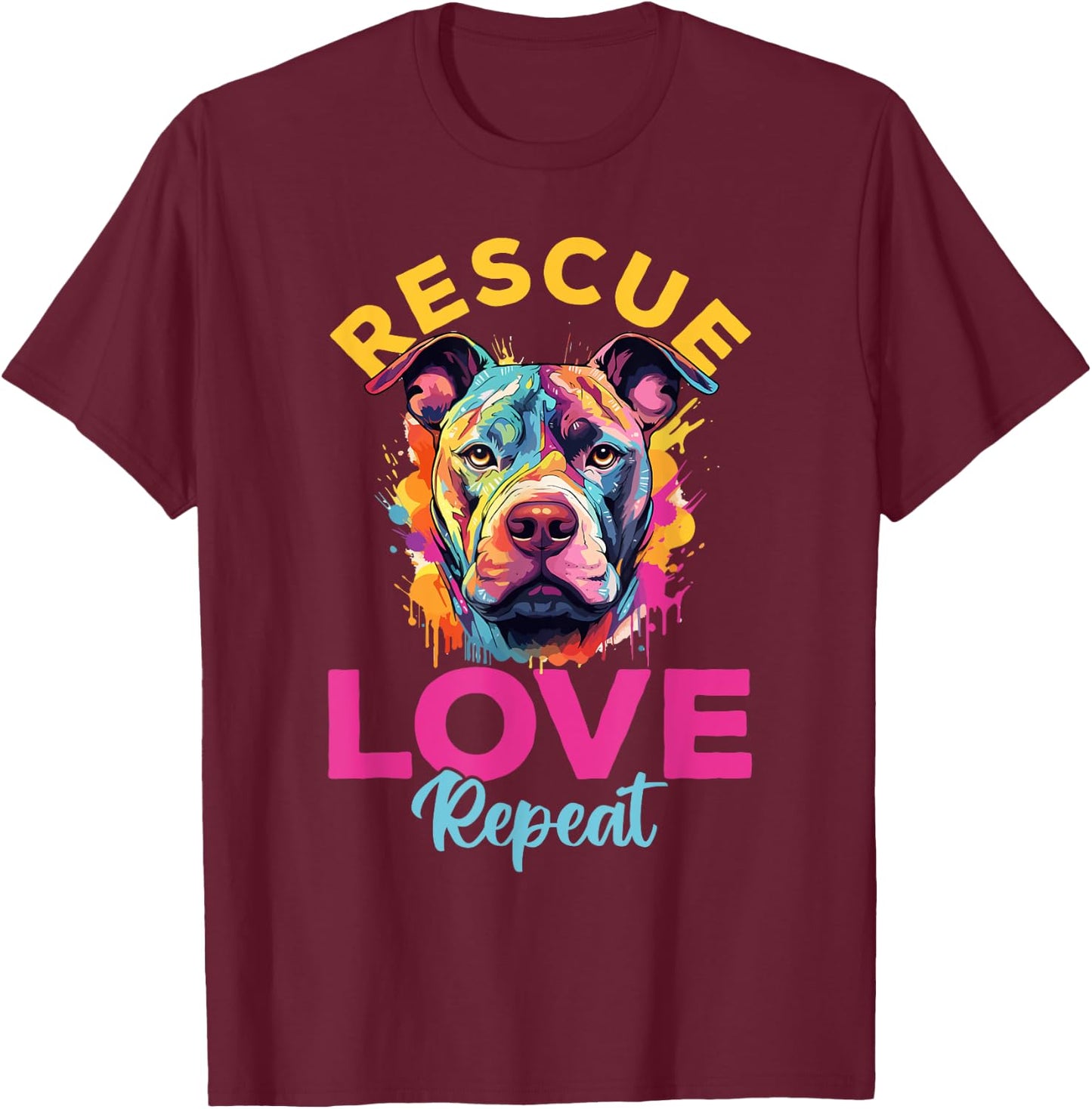 Pitbull Pittie - Rescue Love Repeat T-Shirt - T-Shirt | Maroon