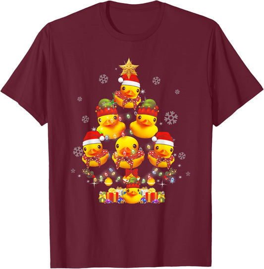 Rubber Duck Christmas Tree Xmas Light Surrounded Ducky T-Shirt - T-Shirt | Maroon