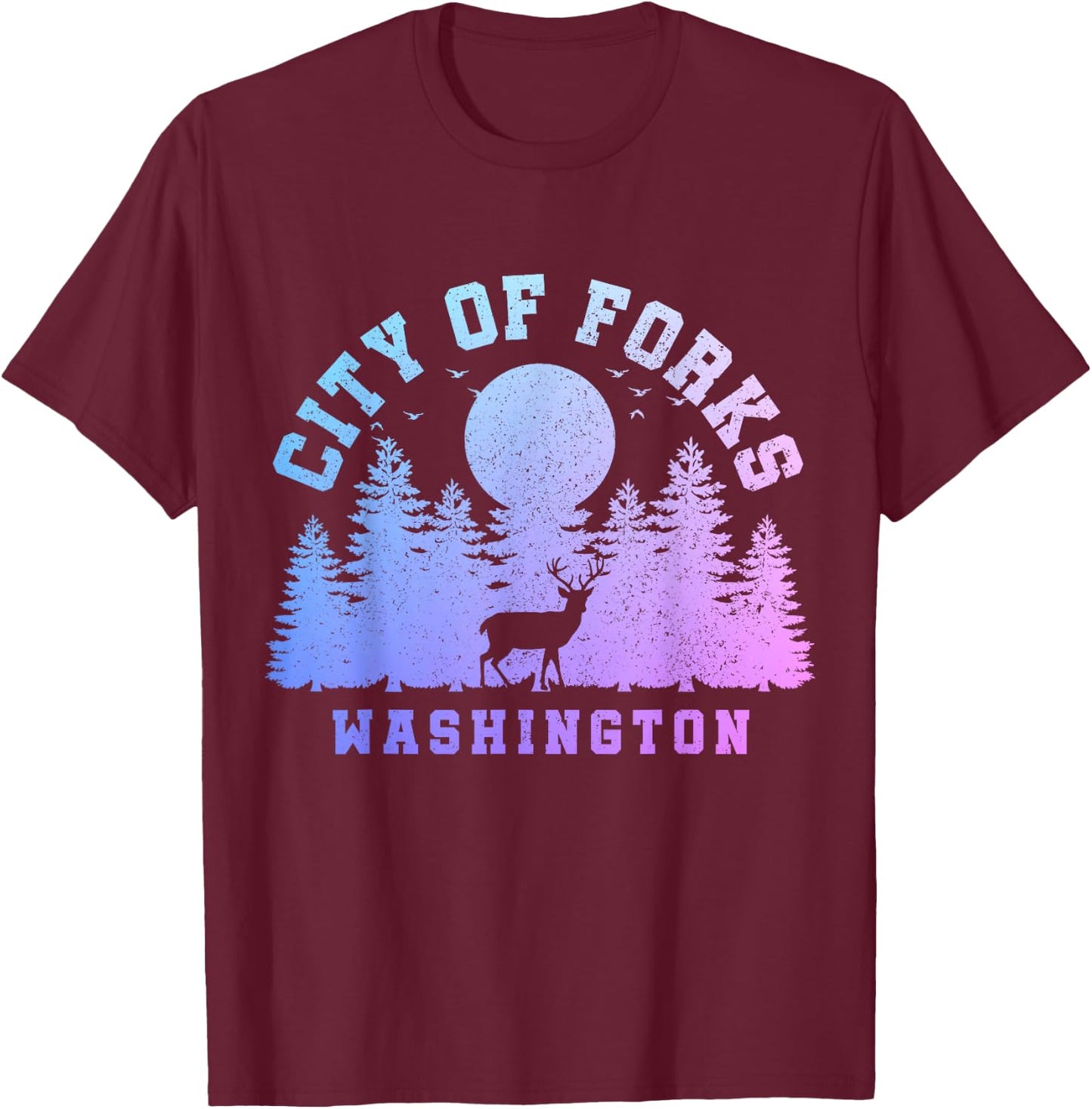 City Of Forks Washington Deer Nature Hiking Camping Pride T-Shirt - T-Shirt | Maroon