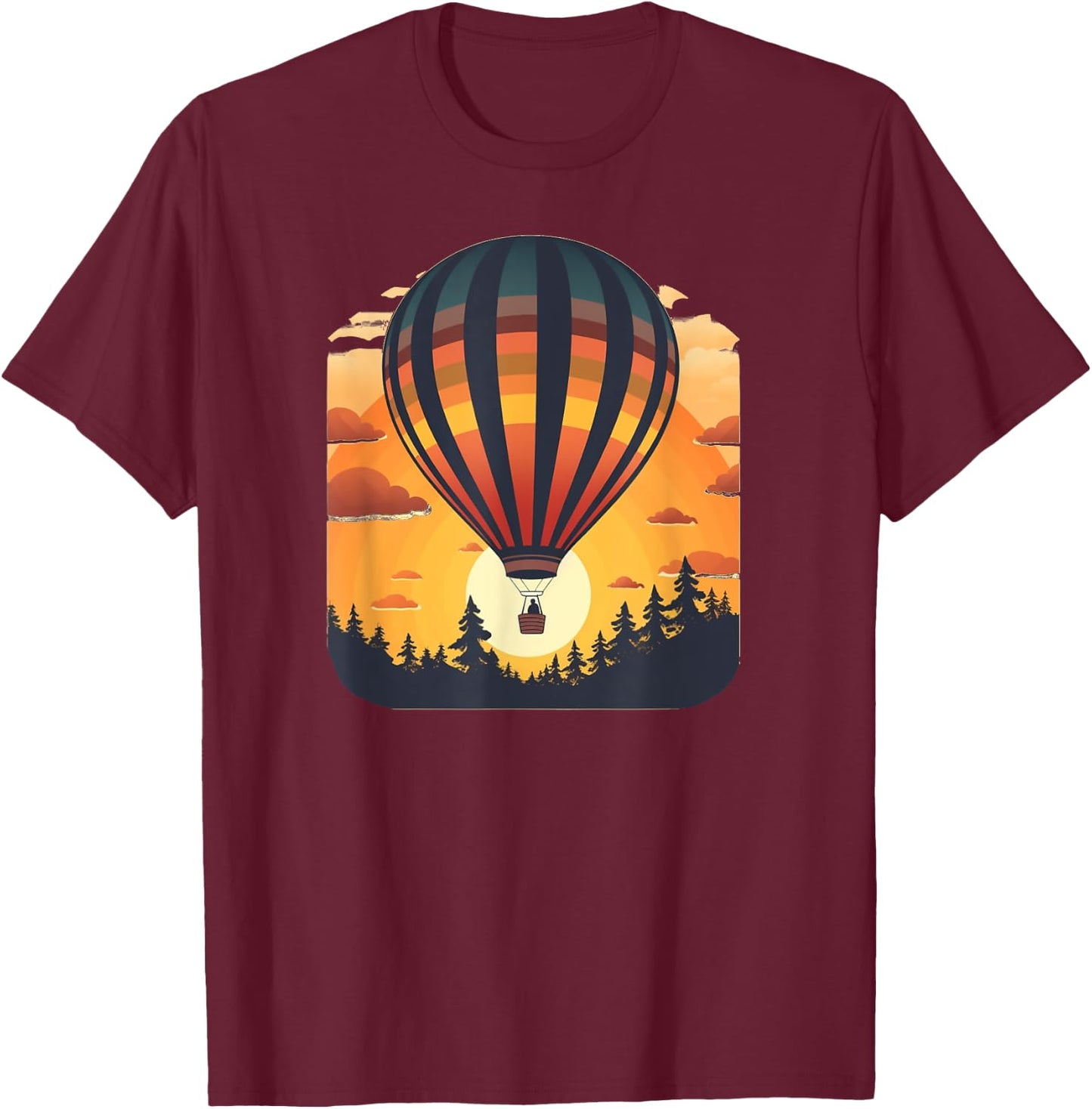 Wilderness Adventures with Sunset and hot Air Balloon T-Shirt - T-Shirt | Maroon