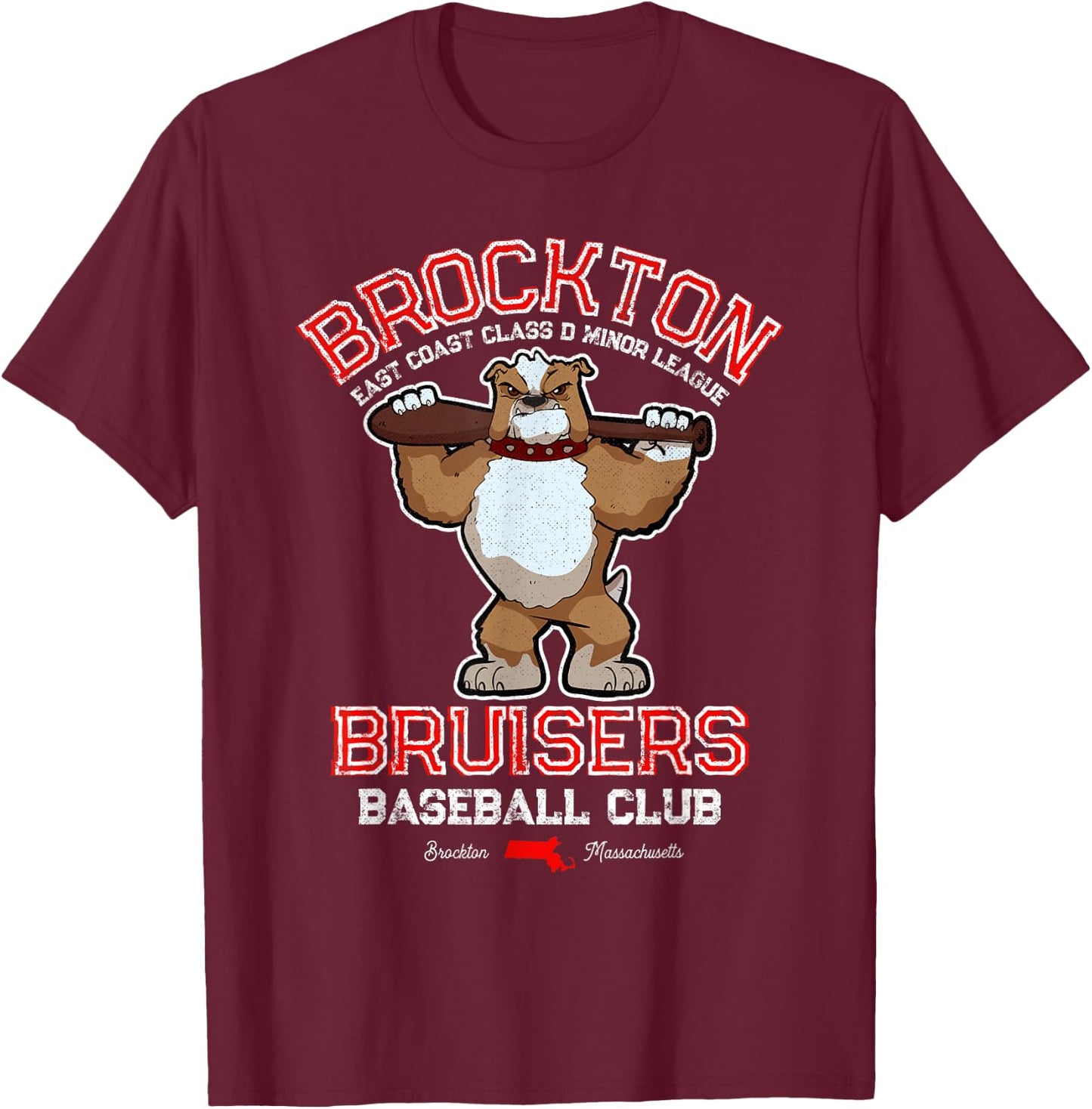 Brockton Bruisers Retro Minor League Baseball Team T-Shirt - T-Shirt | Maroon