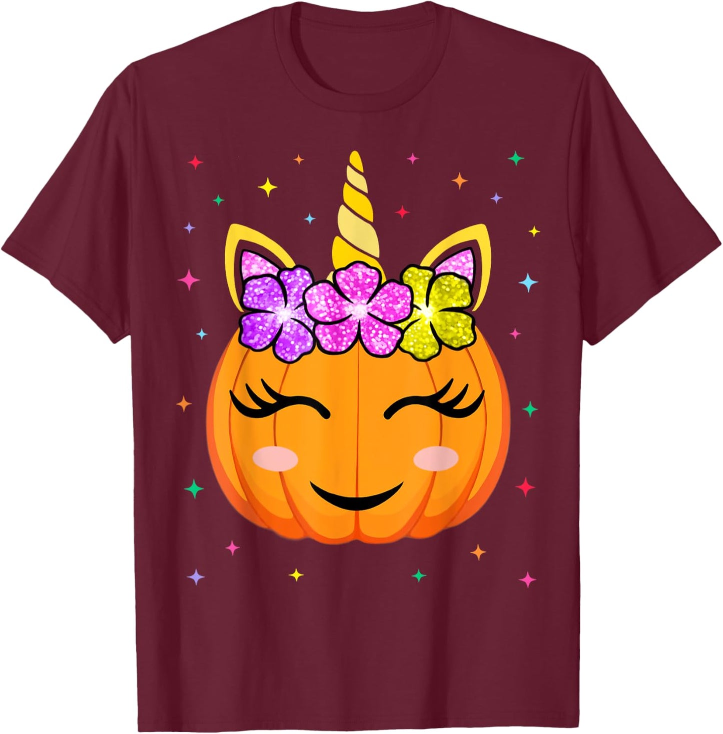 Cute Unicorn Pumpkin Girls Kids Funny Halloween Costume T-Shirt - T-Shirt | Maroon