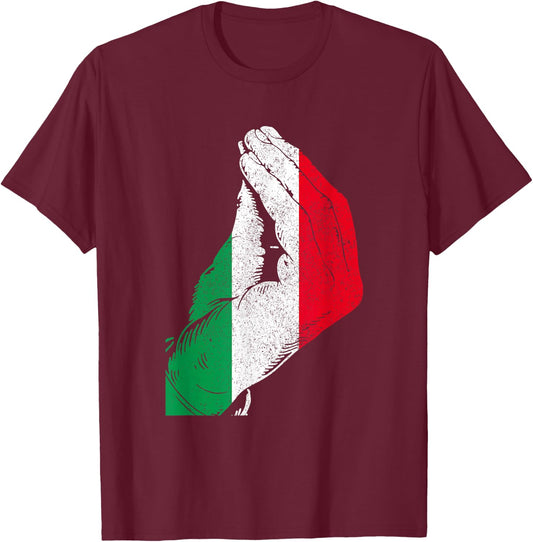 Italy Hand Gesture Italy Flag Pride Funny T-Shirt - T-Shirt | Maroon