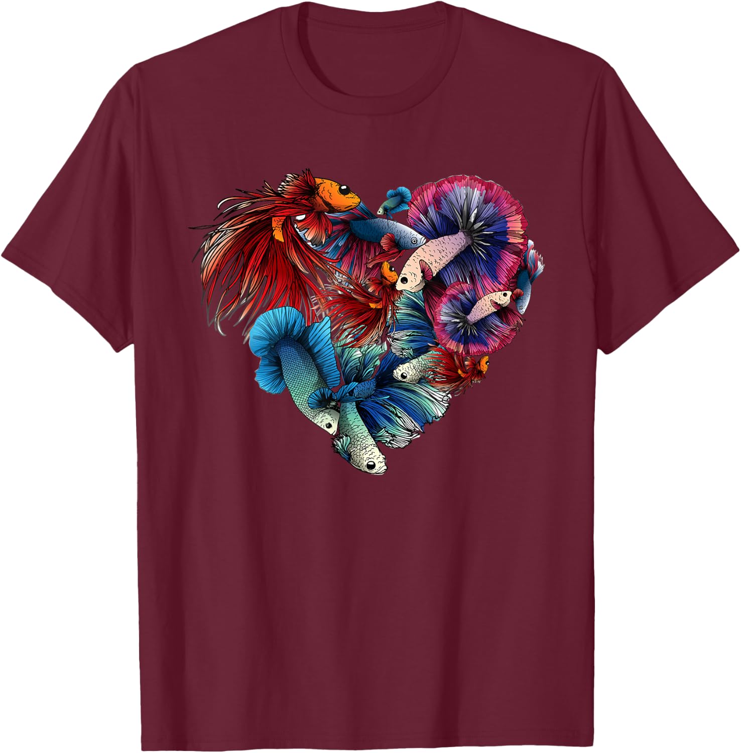Siamese Fighting Fish Betta A Colorful Heart Betta Fishes T-Shirt - T-Shirt | Maroon