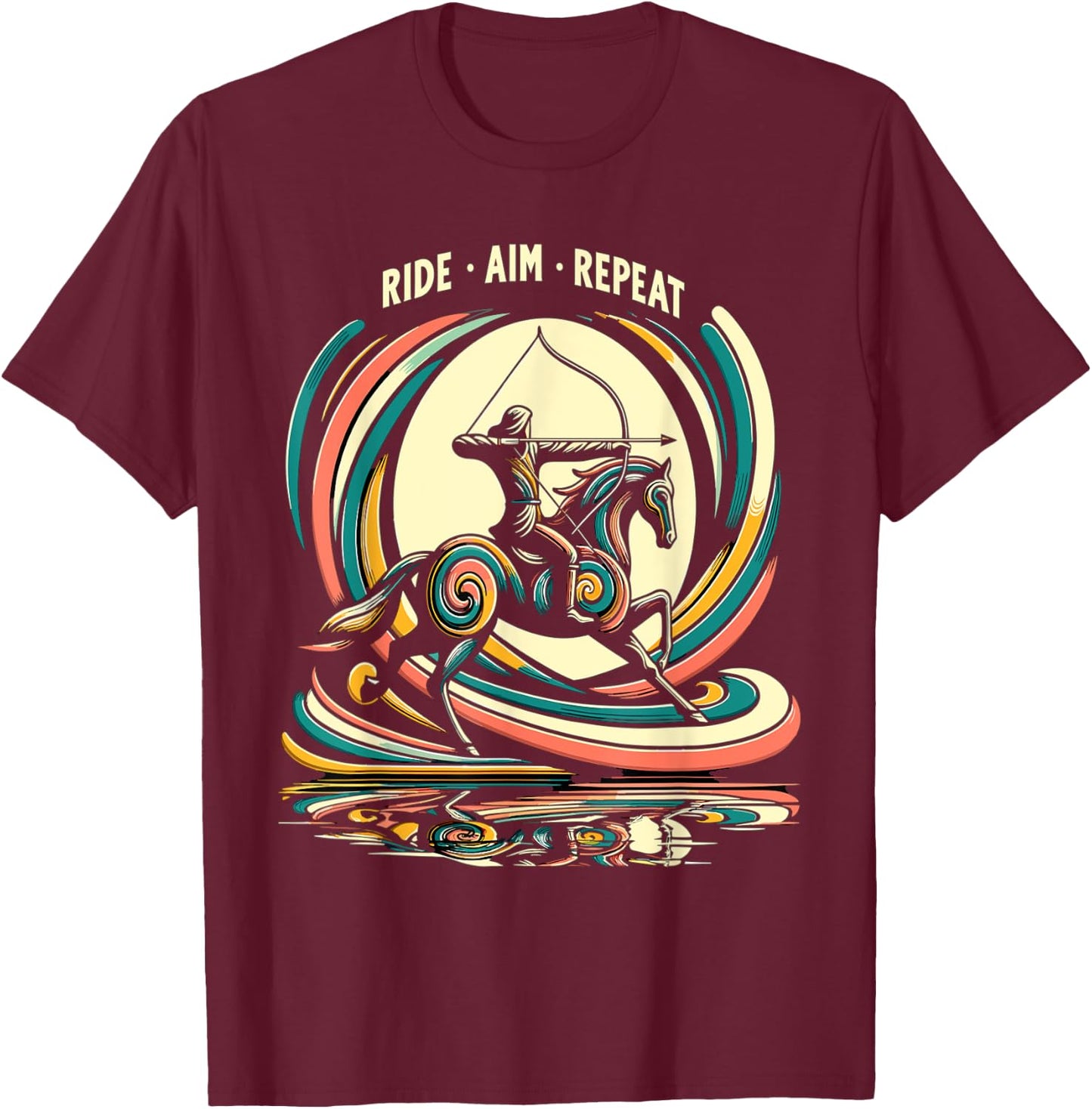 Retro Horse Rider Mounted Archery T-Shirt - T-Shirt | Maroon